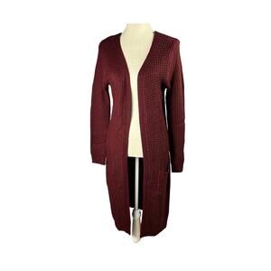 Ambiance Burgundy Maroon Duster Cardigan Size Medium Long Open Front Cozy Layer